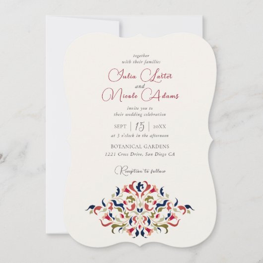 Luxe Artistieke Botanische Bloemen Paisley Wedding Kaart (Voorkant)