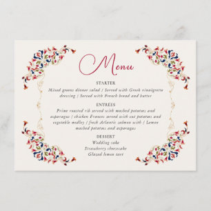 Luxe Artistieke Botanische Bloemen Paisley Wedding Menu