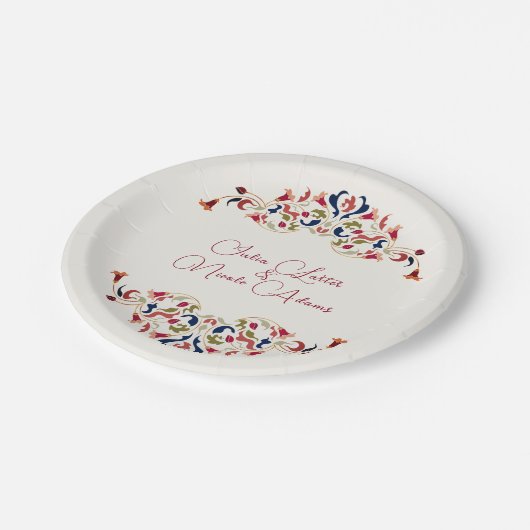 Luxe Artistieke Botanische Bloemen Paisley Wedding Papieren Bordje (Gekanteld)