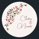 Luxe Artistieke Botanische Bloemen Paisley Wedding Ronde Sticker<br><div class="desc">Mooie uitnodiging om speciale gelegenheden en festivals te vieren wordt geleverd met digitale en e-uitnodiging volgens uw verzoek. We zouden graag onze design repliceren om meerdere producten te maken, zoals rsvp-kaarten, labels, enveloppen en meer. Maatwerk is beschikbaar voor klaar om op aanvraag af te drukken op info@shamaurcreatif@gmail.com. Verheug me op...</div>