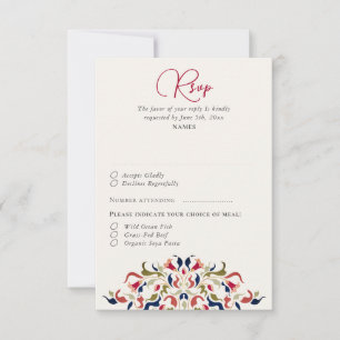 Luxe Artistieke Botanische Bloemen Paisley Wedding RSVP Kaartje