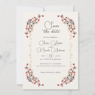 Luxe Artistieke Botanische Bloemen Paisley Wedding Save The Date