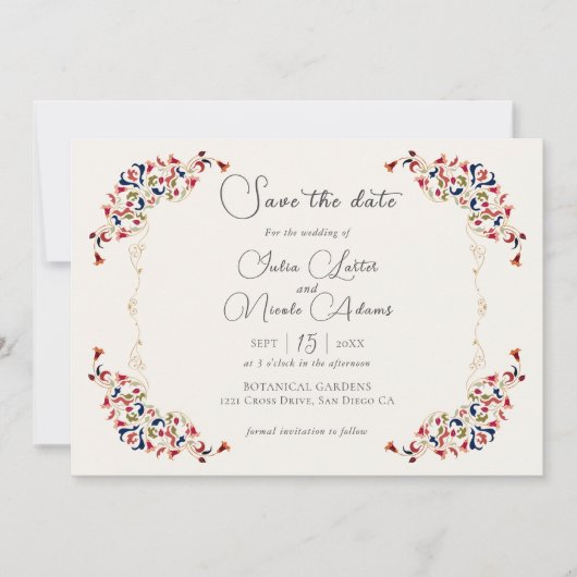 Luxe Artistieke Botanische Bloemen Paisley Wedding Save The Date (Voorkant)