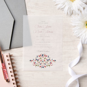 Luxe Artistieke Botanische Bloemen Paisley Wedding Vellum Uitnodigingen