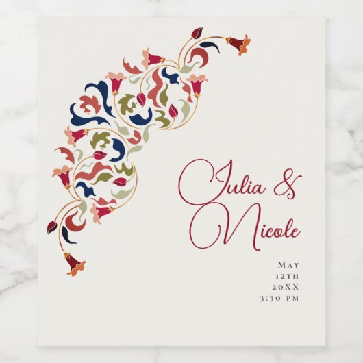 Luxe Artistieke Botanische Bloemen Paisley Wedding Wijn Etiket (Enkel label)