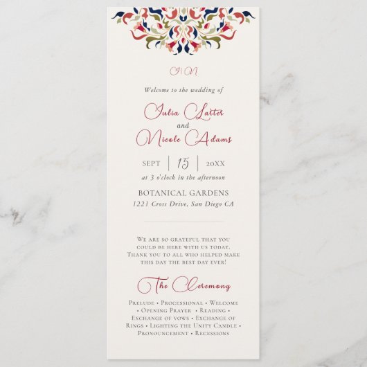 Luxe Artistieke Botanische Bloemrijke Paisley Brui Programmakaart (Voorkant)