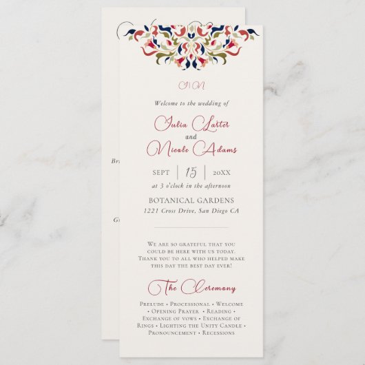 Luxe Artistieke Botanische Bloemrijke Paisley Brui Programmakaart (Voorkant / Achterkant)