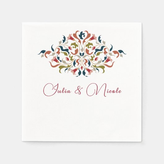Luxe Artistieke Botanische Bloemrijke Paisley Brui Servet (Voorkant)