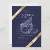 Luxe Artsy Navy Blue Gold Brushstrokes Wedding Kaart (Voorkant)