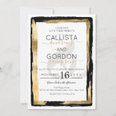 Luxe Artsy Zwart Goud Brushstroke Border Wedding Kaart (Voorkant)