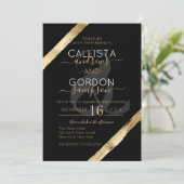 Luxe Artsy Zwart Goud Brushstrokes bruiloft Kaart (Staand voorkant)