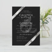 Luxe Artsy Zwart Zilveren Brushstrokes Trouwen Kaart (Staand voorkant)