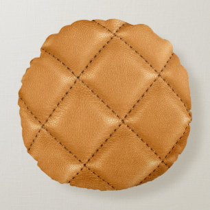 Luxe auto bruin leer, interieur textuur. rond kussen