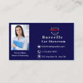 Luxe Auto logo - Rood Sportscar op blauw Visitekaartje (Achterkant)