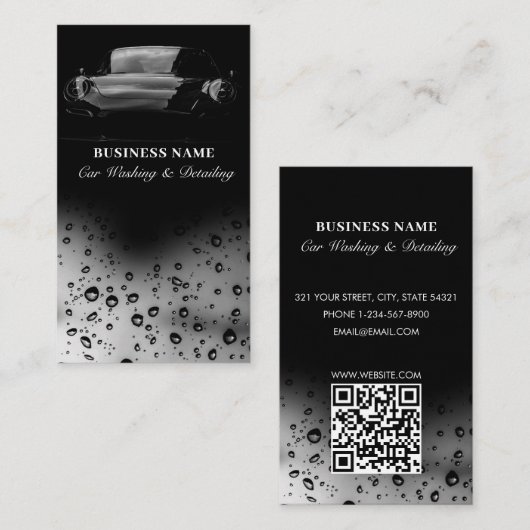 Luxe Auto Wash Automotive Cleaning QR Code Zwart Visitekaartje (Voorkant / Achterkant)