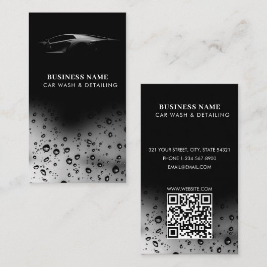 Luxe Auto Wash Automotive Cleaning QR Code Zwart Visitekaartje (Voorkant / Achterkant)
