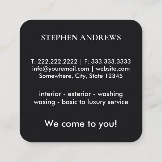 Luxe automatische specificatie van autoreinigingsr vierkante visitekaartje (Achterkant)
