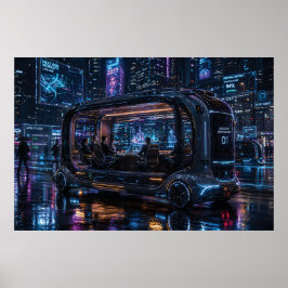 Luxe Autonome Kantoor Pod in Cyberpunk Stad Poster