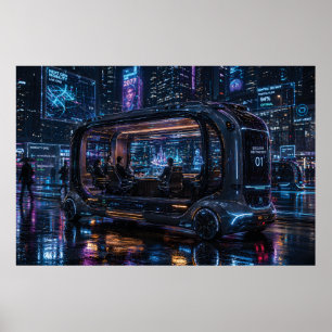 Luxe Autonome Kantoor Pod in Cyberpunk Stad  Poster