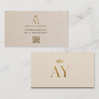 Luxe AY Monogram Visitekaartje - Beige Gouden Kroo