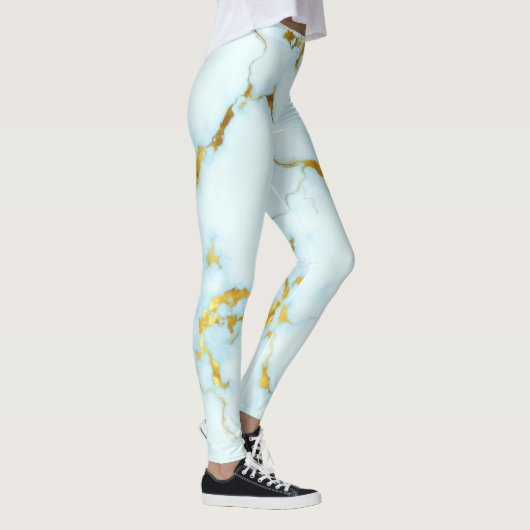 Luxe Azure Gilded Pottery Motif Keramische Kunst Leggings (Rechts)