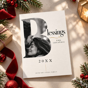 Luxe B Letter Zegeningen Koppel Foto Religieus Feestdagenkaart