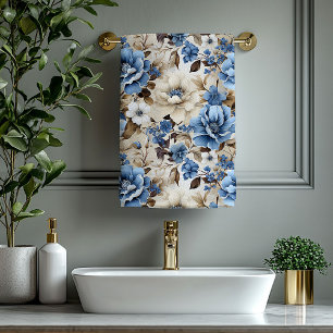Luxe badhanddoek met Navy Blauwe Gouden Bloemen Bad Handdoek