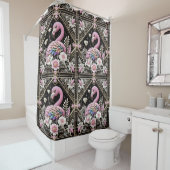 Luxe Badkamer | Art Deco Flamingo Douchegordijn (In situ)