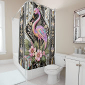 Luxe Badkamer | Art Deco Flamingo Douchegordijn (In situ)