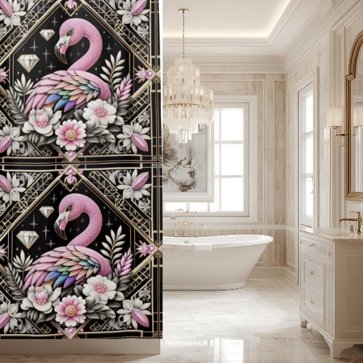 Luxe Badkamer | Art Deco Flamingo Douchegordijn