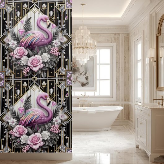 Luxe Badkamer | Art Deco Flamingo Douchegordijn