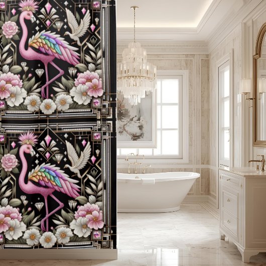 Luxe Badkamer | Art Deco Flamingo Douchegordijn