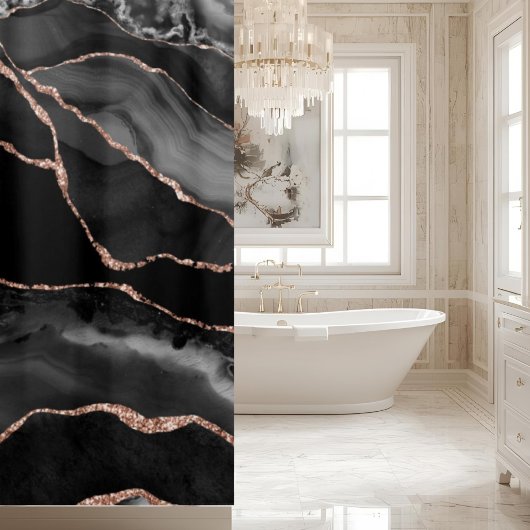 Luxe badkamerdecor | zwarte agaat douchegordijn