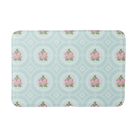 Luxe badmatten - Shabby Chic Roze Rozen Kant Mat (Voorkant)