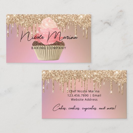 Luxe bakkerij koekjes Chef Roos Gold Glitter Drive Visitekaartje (Voorkant / Achterkant)
