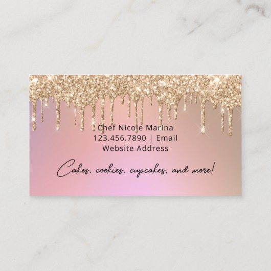 Luxe bakkerij koekjes Chef Roos Gold Glitter Drive Visitekaartje (Achterkant)