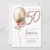 Luxe Ballon Beige Glitter 50e verjaardag Kaart (Voorkant)