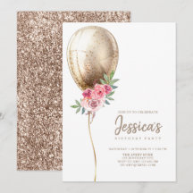 Luxe Ballon Beige Glitter Verjaardagsuitnodiging