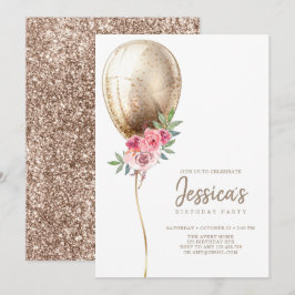 Luxe Ballon Beige Glitter Verjaardagsuitnodiging Kaart