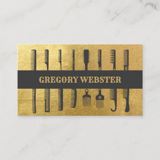 Luxe Barber Combs Faux Gold Professional Visitekaartje (Voorkant)
