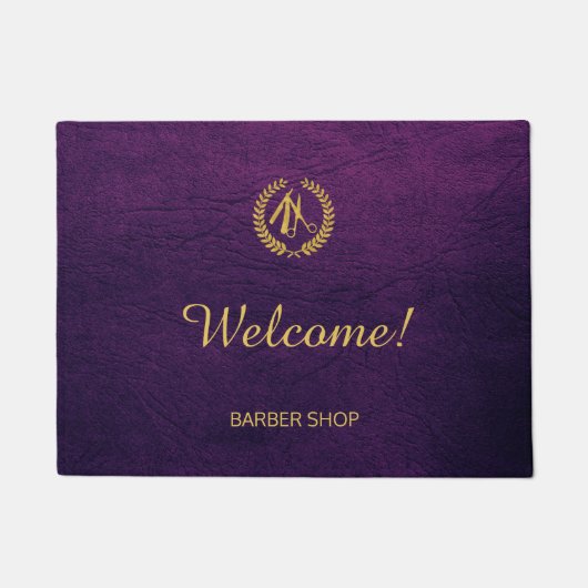 Luxe barber-winkel paars leder ziet er goudkleurig deurmat (Voorkant)