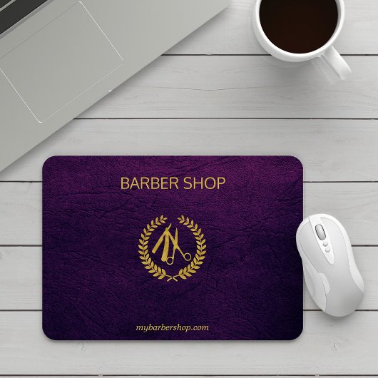 Luxe barber-winkel paars leder ziet er goudkleurig muismat