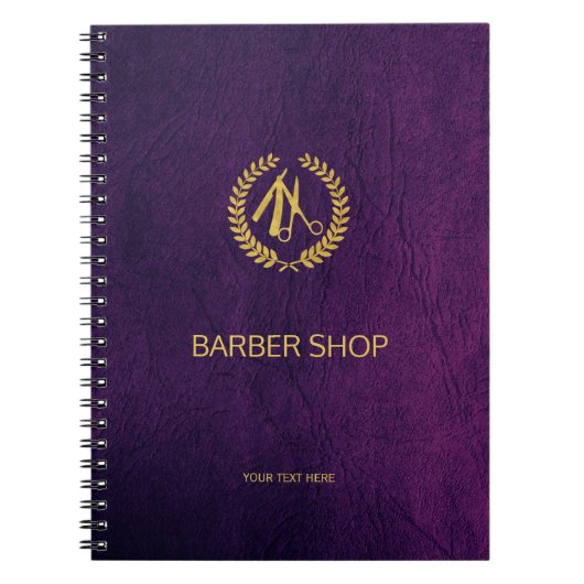 Luxe barber-winkel paars leder ziet er goudkleurig notitieboek (Voorkant)