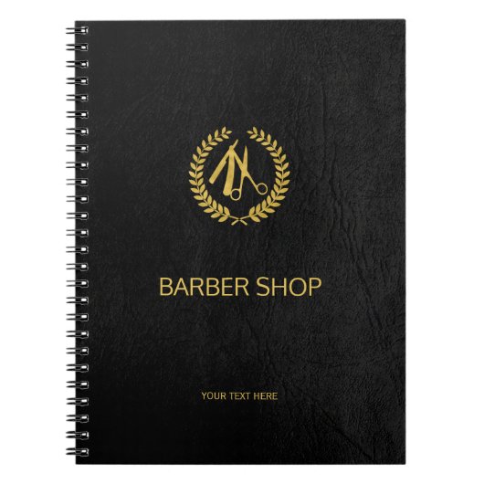 Luxe barber-winkel zwart leder ziet er goudbruin u notitieboek (Voorkant)