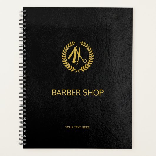 Luxe barber-winkel zwart leder ziet er goudbruin u planner (Voorkant)