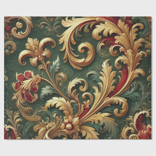 Luxe Barok Damaskpatroon Cadeaupapier (Vlak)