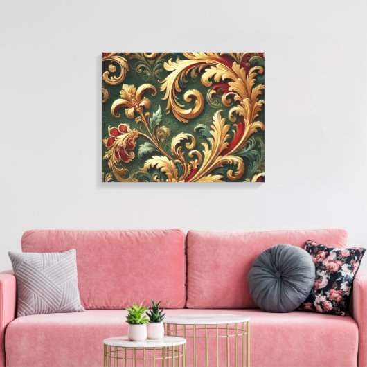 Luxe Barok Damaskpatroon Canvas Afdruk (Insitu (Woonkamer))