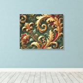 Luxe Barok Damaskpatroon Canvas Afdruk (Insitu (Houten vloer))