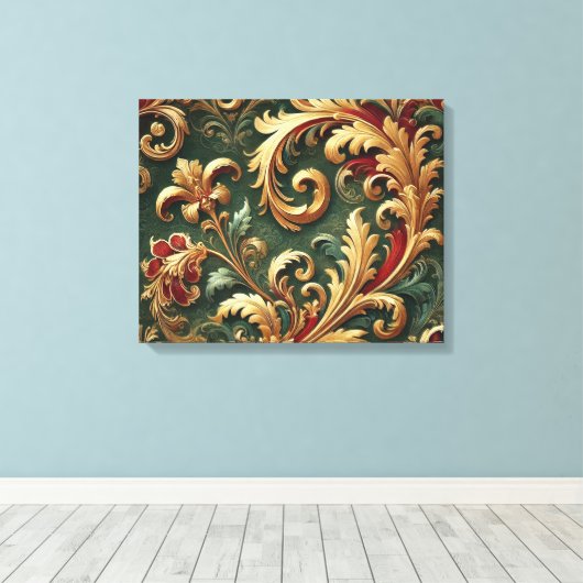 Luxe Barok Damaskpatroon Canvas Afdruk (Insitu (Houten vloer))