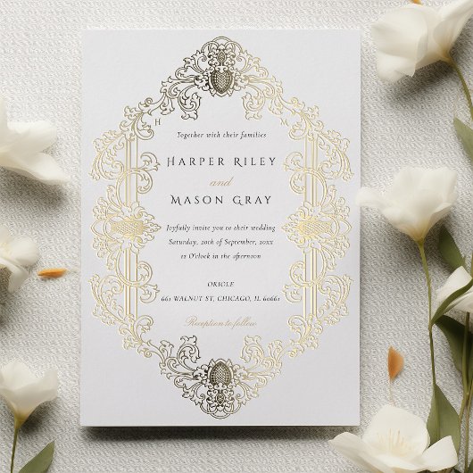 Luxe Barok Gold Foil Huwelijksuitnodiging Folie Uitnodiging